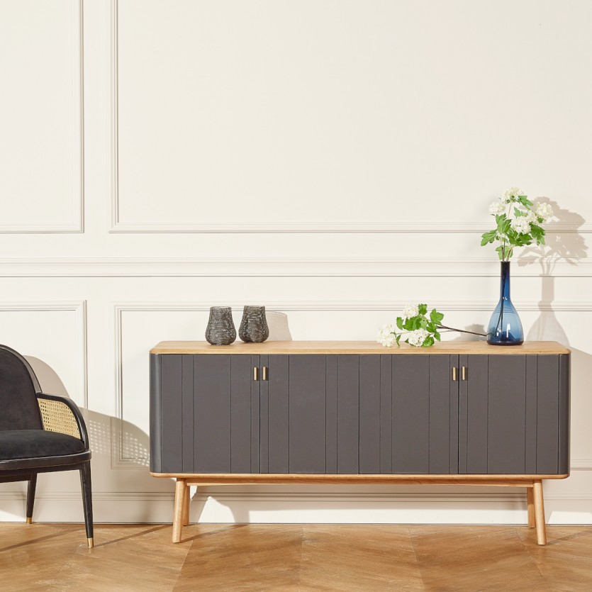 KYOTO - Buffet style contemporain, plateau en chêne, 4 portes, bois certifié FSC®