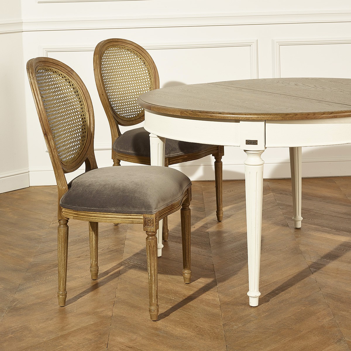 MEDAILLON Set di sedie, legno, impagliatura e velluto