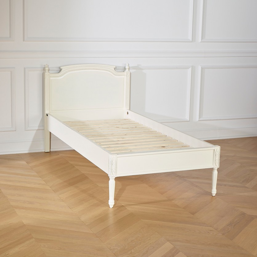 HANNAH - Letto singolo stile shabby chic in legno massello, 1 posto, 90 x 190