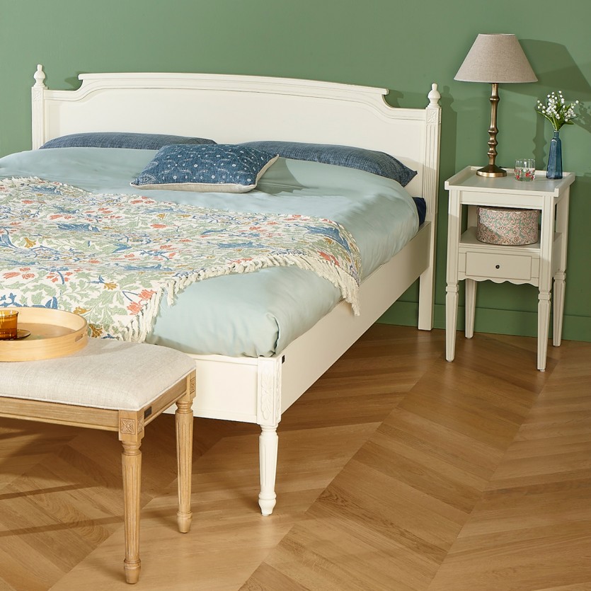 Letto matrimoniale HANNAH - Stile shabby chic in legno massello, 2 posti, 160 x 200