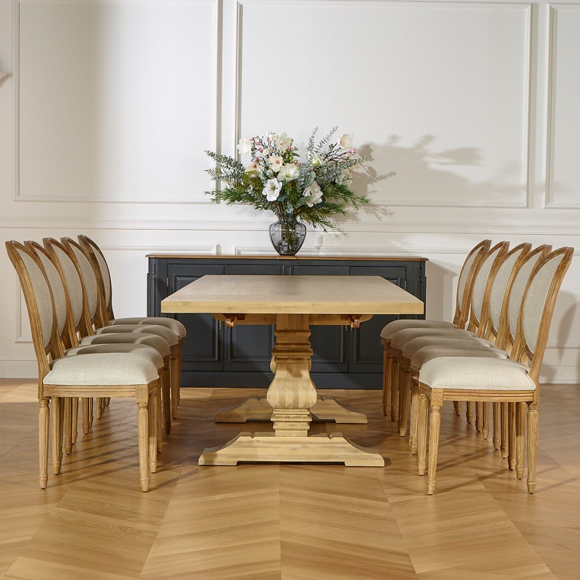 Mesa de jantar extensível PENELOPE - Estilo chalé, 2 extensões, 8/12 lugares