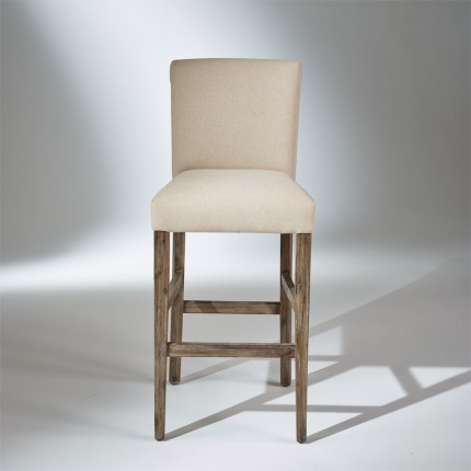 ALIX - Chaise de bar style contemporain en bois massif et tissu lin coton