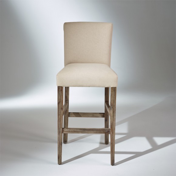 ALIX - Chaise de bar style contemporain en bois massif et tissu lin coton