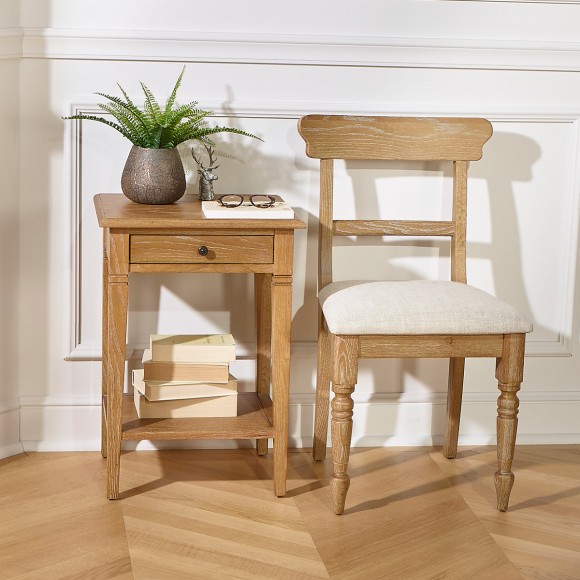 SARAH – Lot de 2 chaises de salle à manger style contemporain en bois massif et tissu lin premium, bois certifié FSC®