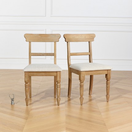 SARAH - Sedie da sala da pranzo in stile contemporaneo in legno massello e tessuto di lino premium, set di 2, legno certificato