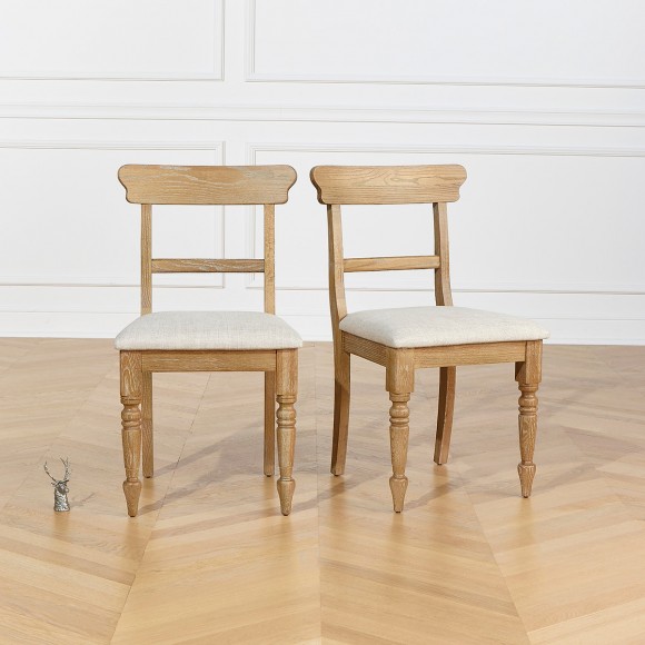 SARAH - Set van 2 eetkamerstoelen in eigentijdse stijl van massief hout en premium linnen stof, hout met FSC®-certificering