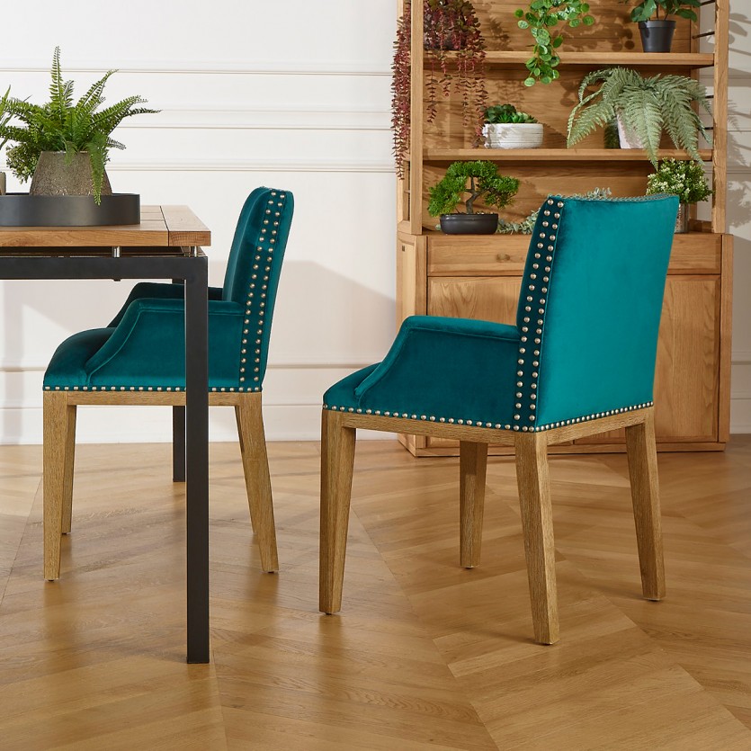 IANA- Design-Tischstuhl aus Massivholz und Samtstoff, FSC®-zertifiziertes Holz, 1 Sitzplatz