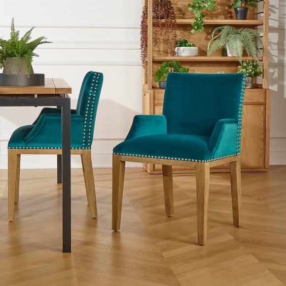 IANA- Cadeira de mesa de design em madeira maciça e tecido de veludo, madeira certificada FSC®, 1 lugar