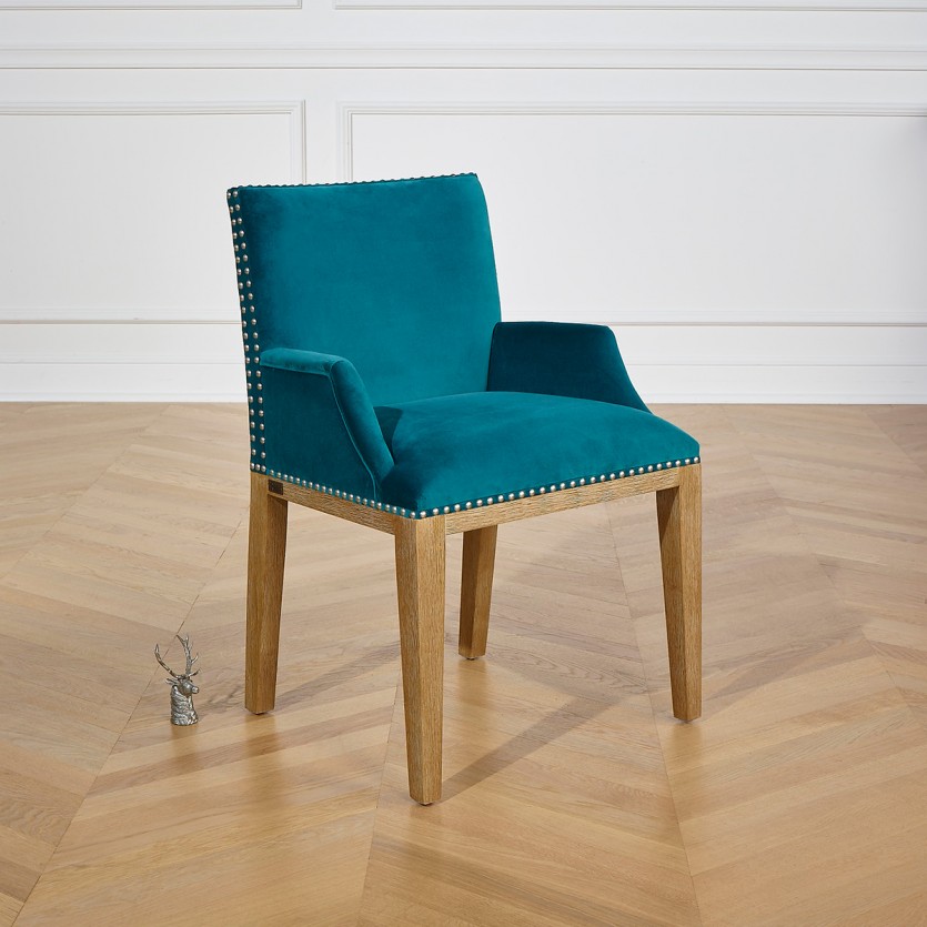 IANA- Sedia da tavolo di design in legno massello e tessuto vellutato, legno certificato FSC®, 1 posto