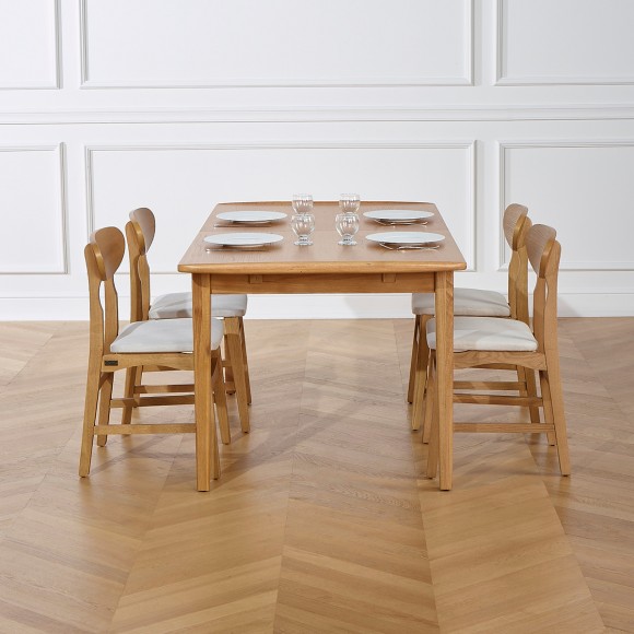 DALHIA - Lot de 2 chaises de style vintage en hévéa massif et tissu anti-feu, bois certifié FSC®