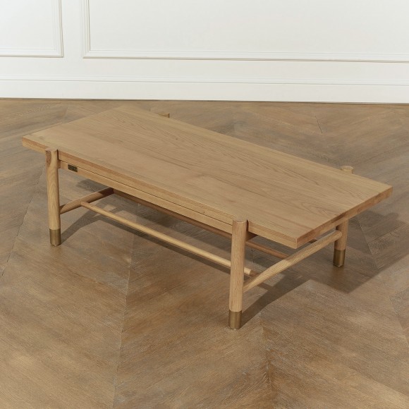GEORGETOWN - Table basse style moderne en chêne, plateau rectangulaire, pieds dorés