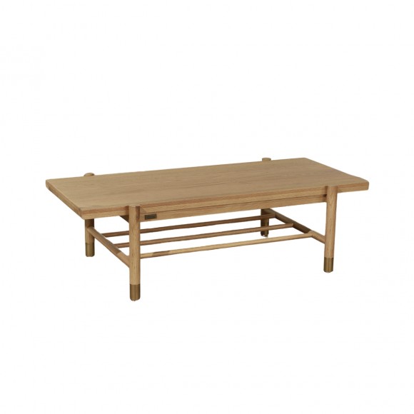 GEORGETOWN - Table basse style moderne en chêne, plateau rectangulaire, pieds dorés
