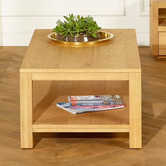 AIKEN - Table basse style moderne en chêne, étagère basse