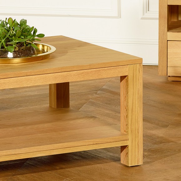 AIKEN - Table basse style moderne en chêne, étagère basse