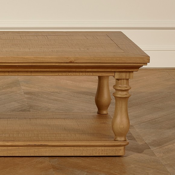 ALEXANDER - Table basse rectangulaire style shabby chic en bois massif, double plateau