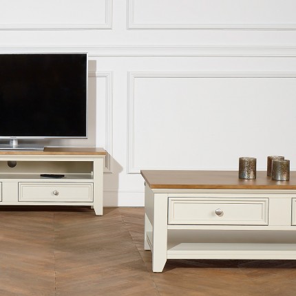 ARCHER - Meuble TV style bord de mer en bois, 1 niche, 2 tiroirs