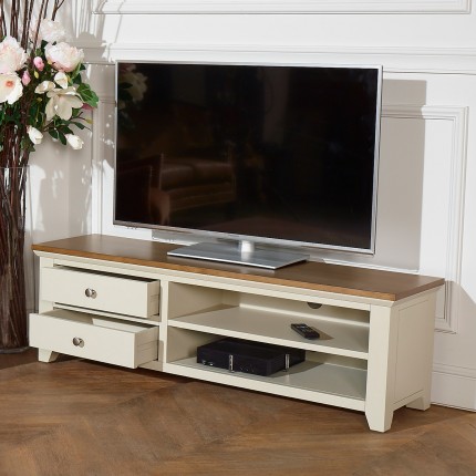 ARLO - Meuble TV style moderne en bois, 2 niches, 2 tiroirs