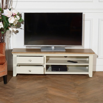 ARLO - Meuble TV style moderne en bois, 2 niches, 2 tiroirs