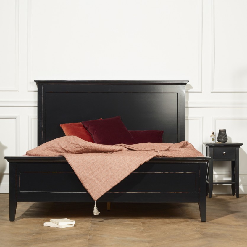 VANESSA - Nachttisch im klassischen Stil, massives Kiefernholzbein, 1 Schublade, 1 Ablagefläche