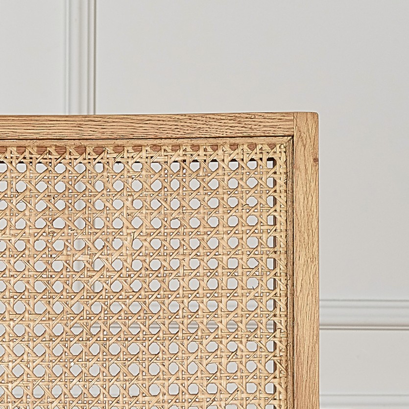 CAPORAL - Poltrona de design vintage em carvalho, palhinha e linho de algodão, 1 lugar