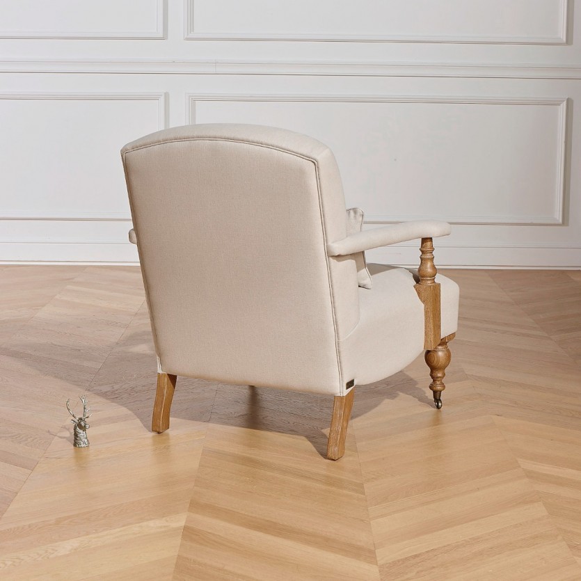 Poltrona ANDREW - Stile inglese in rovere e tessuto lino cotone, 1 posto