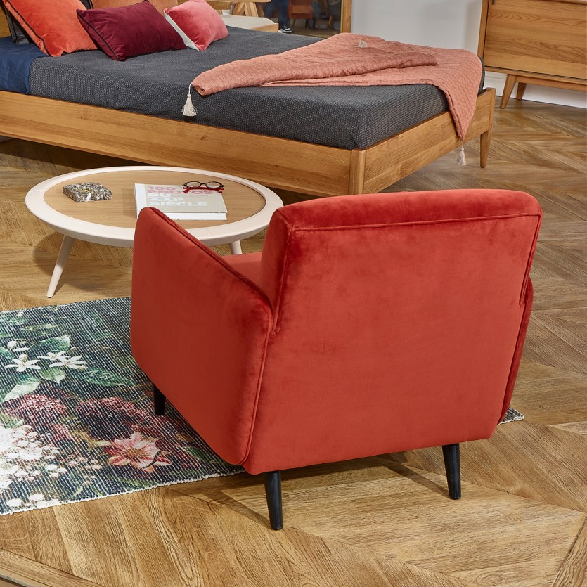 SANDOR - Vintage style armchair in velvet and wood, 1 seat