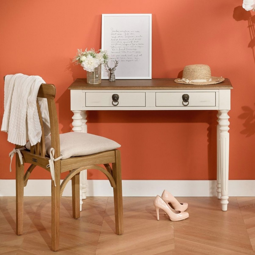 Consolle d'ingresso ANGLOIS - Stile shabby chic, piano in rovere, finitura bianca o nera