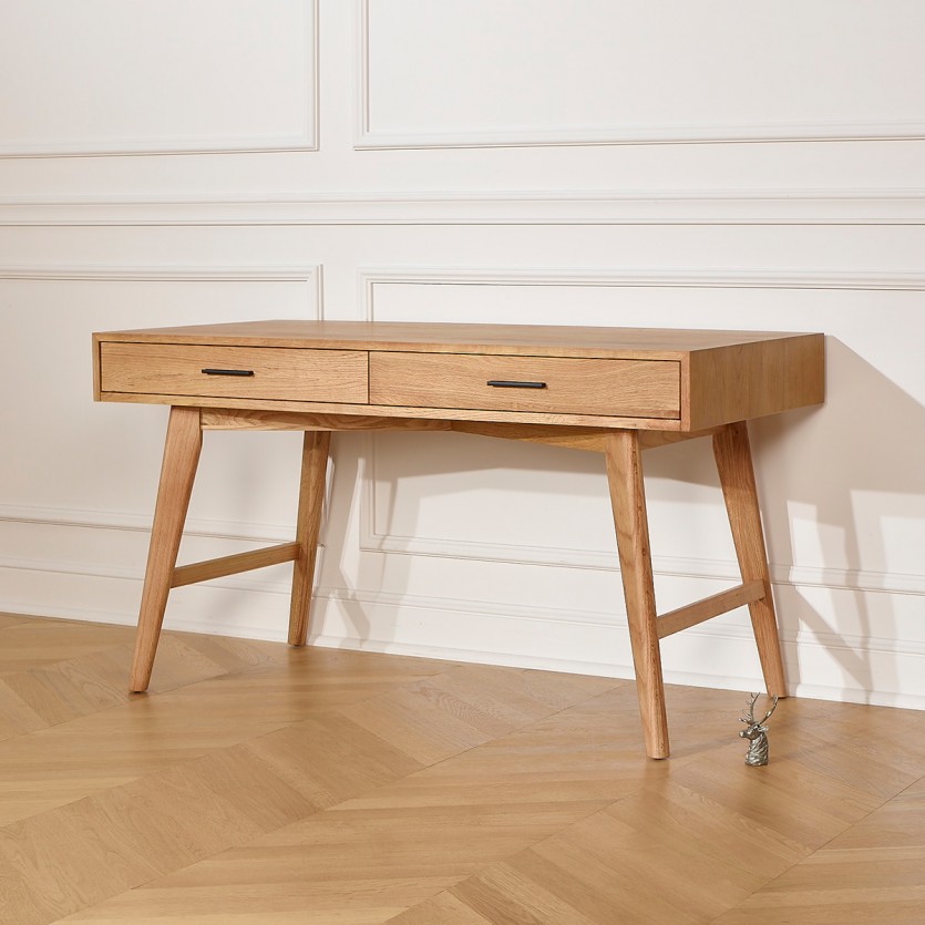 BROOKLYN - Bureau en chêne style scandinave, 2 tiroirs