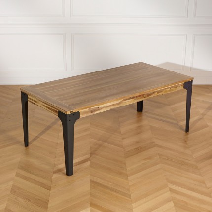 BALTIMORE - Table à manger extensible style moderne, bois et métal, 10/12 couverts