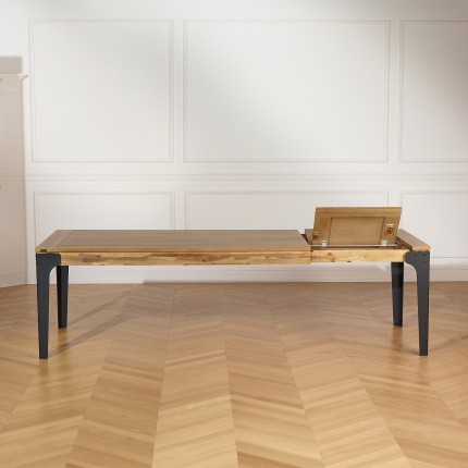 BALTIMORE - Table à manger extensible style moderne, bois et métal, 10/12 couverts