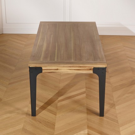 BALTIMORE - Table à manger extensible style moderne, bois et métal, 10/12 couverts