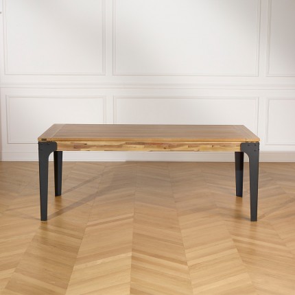 BALTIMORE - Table à manger extensible style moderne, bois et métal, 10/12 couverts