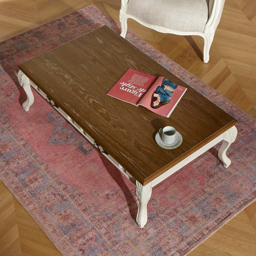MARIANNE - Tavolino stile shabby chic in legno massiccio, 4 cassetti, legno certificato FSC®