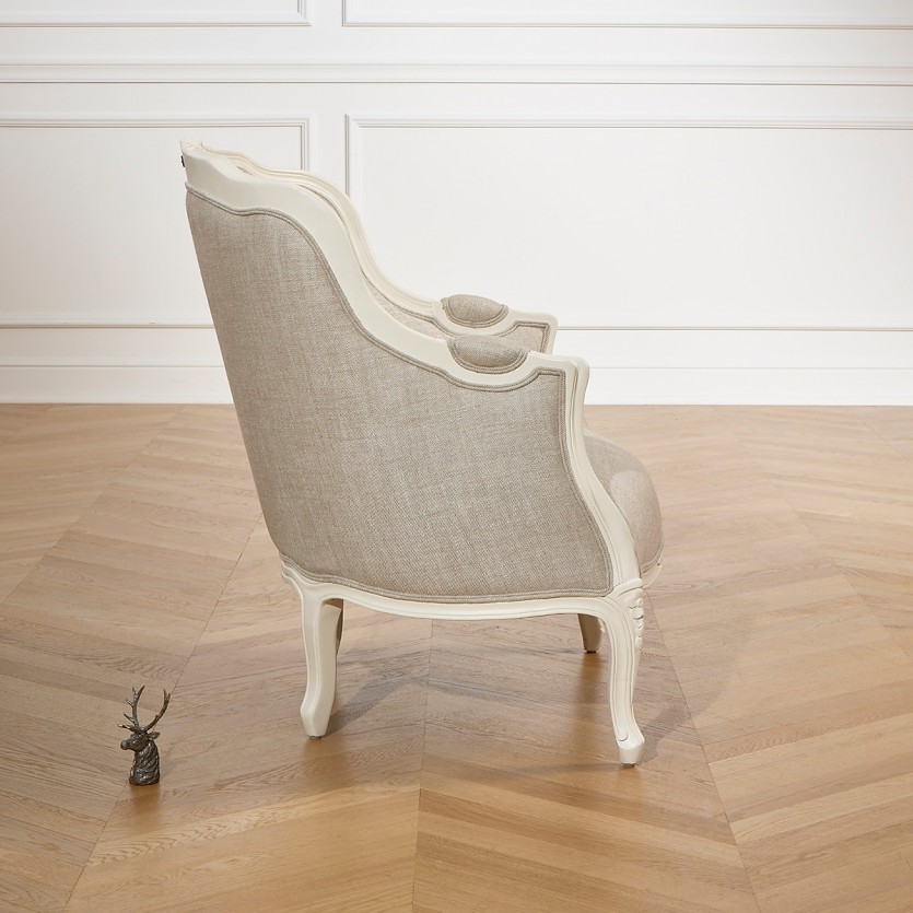VICTOR - Romantischer Bergère-Sessel aus Holz und Premium-Leinen, 1 Platz