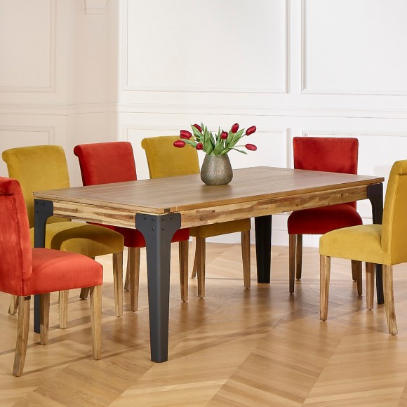 ALIX - Contemporary chairs in solid acacia and cotton velvet, set of 2