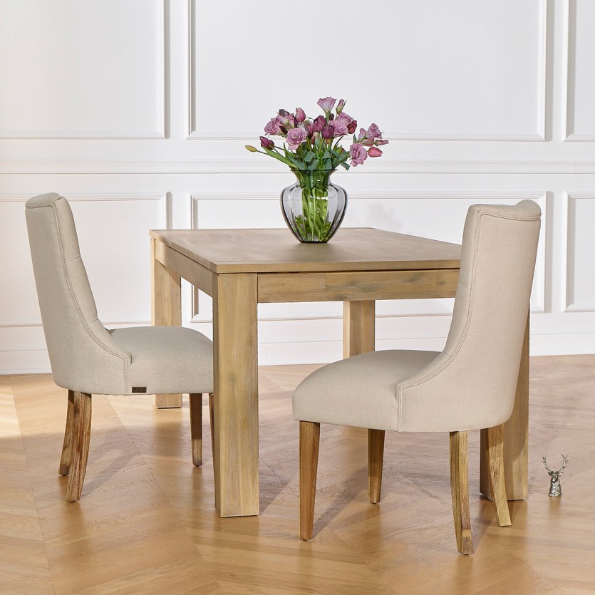 OPHELIA - Lot de 2 chaises capitonnées en bois massif et lin coton