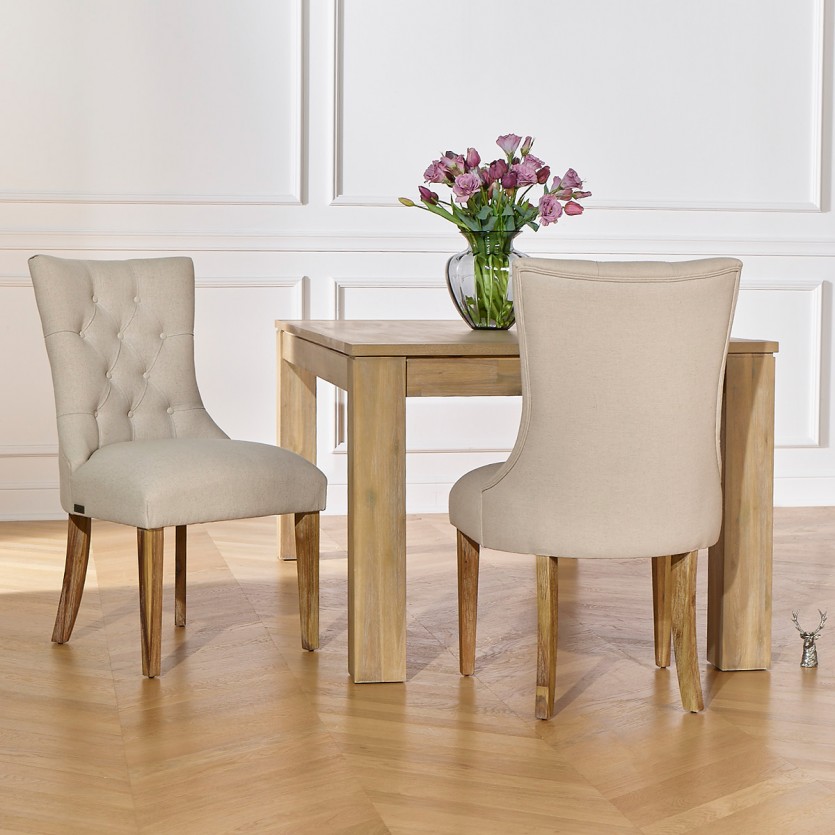 OPHELIA - Lot de 2 chaises capitonnées en bois massif et lin coton