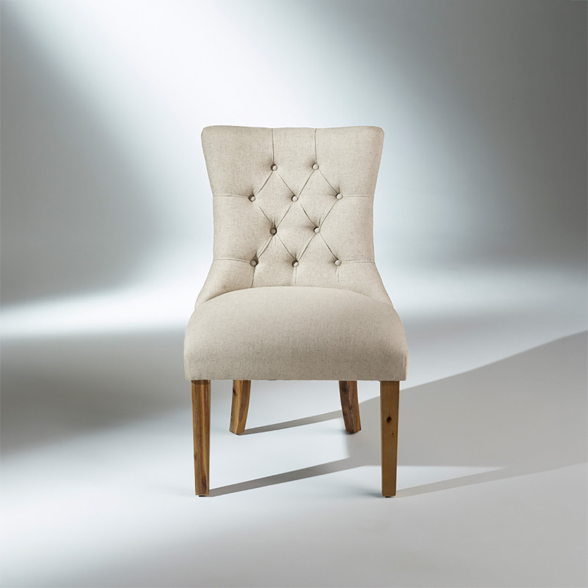 OPHELIA - Lot de 2 chaises capitonnées style moderne, bois massif et tissu en lin, bois certifié FSC®