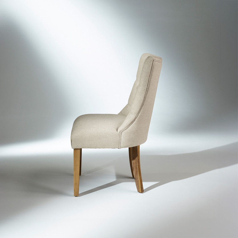 OPHELIA - Lot de 2 chaises capitonnées style moderne, bois massif et tissu en lin, bois certifié FSC®