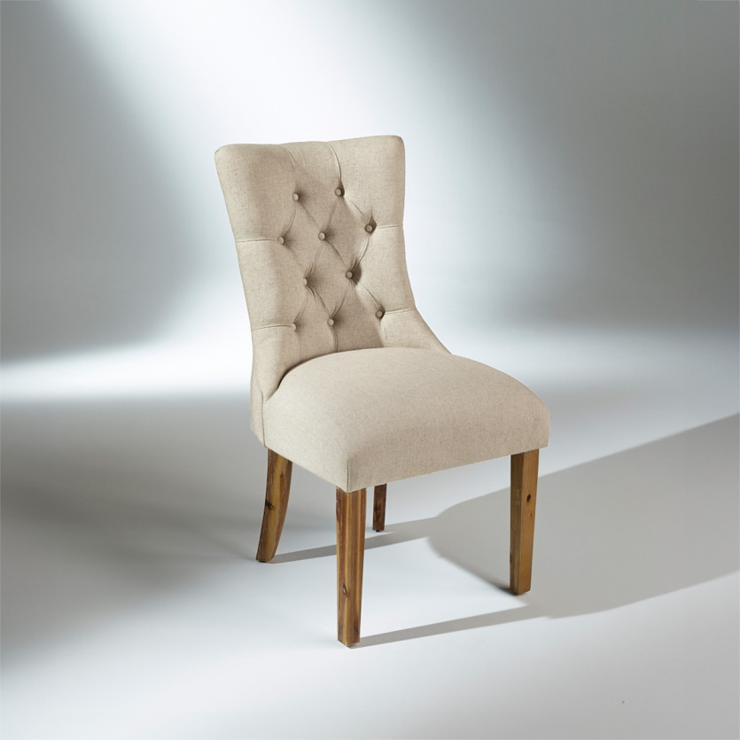 OPHELIA - Lot de 2 chaises capitonnées style moderne, bois massif et tissu en lin, bois certifié FSC®