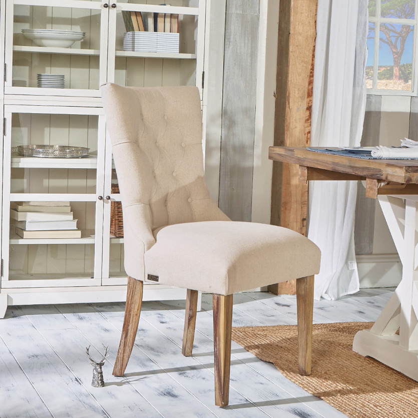 OPHELIA - Chaises capitonnées en bois massif et lin naturel, lot de 2