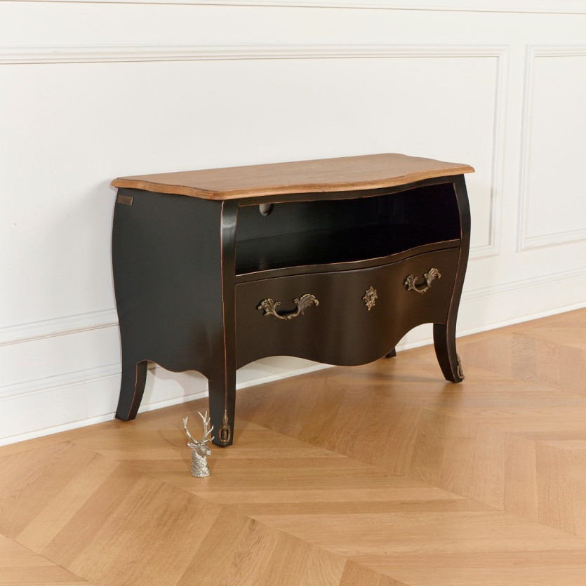 AQUITAINE – TV-Möbel 100 cm im Shabby-Chic-Stil, 1 Schublade, 1 Fach, FSC®-zertifiziertes Holz