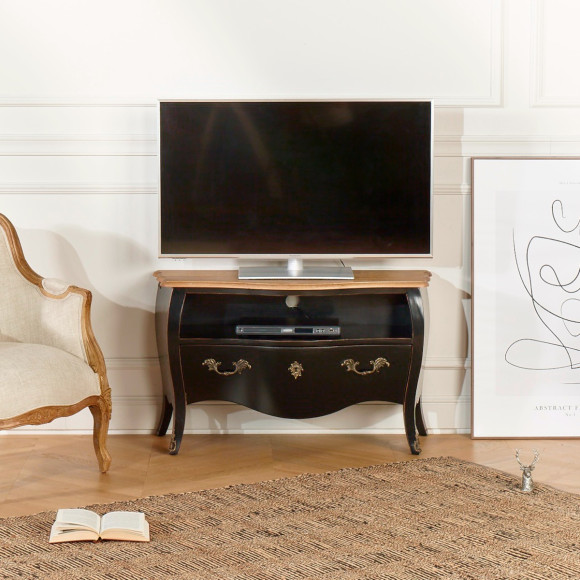 AQUITAINE – Mueble de TV de 100 cm estilo shabby chic, 1 cajón, 1 nicho, madera certificada FSC®