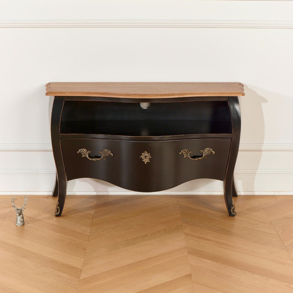 AQUITAINE – Mueble de TV de 100 cm estilo shabby chic, 1 cajón, 1 nicho, madera certificada FSC®