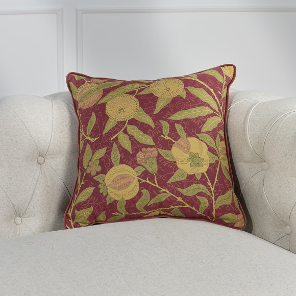 VERGER – Vierkante kussen in shabby chic-stijl van katoenen fluweel met bloemen- en fruitmotieven, 43 x 43 cm