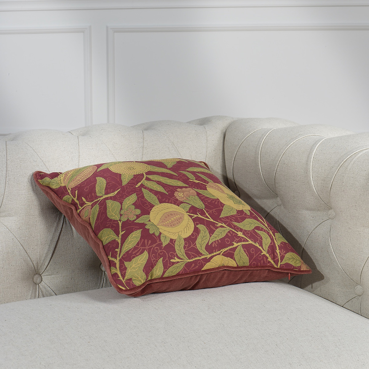 Bloc De Topper Matelassé Ancien, Tissu Fleuri Rouge Et Beige, 27x27 Cm, Coton, USA