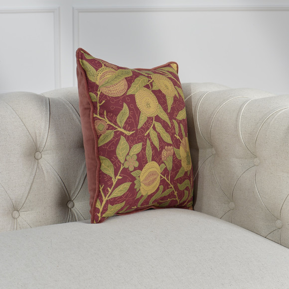 VERGER – Vierkante kussen in shabby chic-stijl van katoenen fluweel met bloemen- en fruitmotieven, 43 x 43 cm