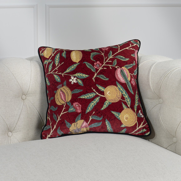 CREPUSCULE – Almofada decorativa estilo shabby chic em veludo com estampas de frutas, 43 x 43 cm