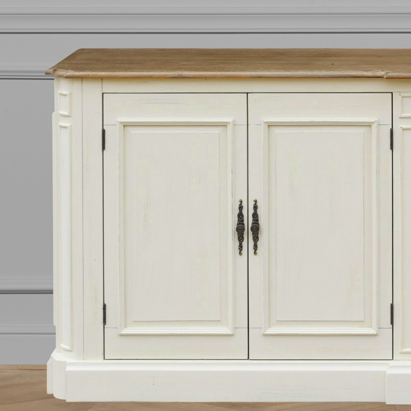 ARTHEMISE – Credenza da sala da pranzo in stile shabby chic in legno massello, 4 ante, legno certificato FSC®