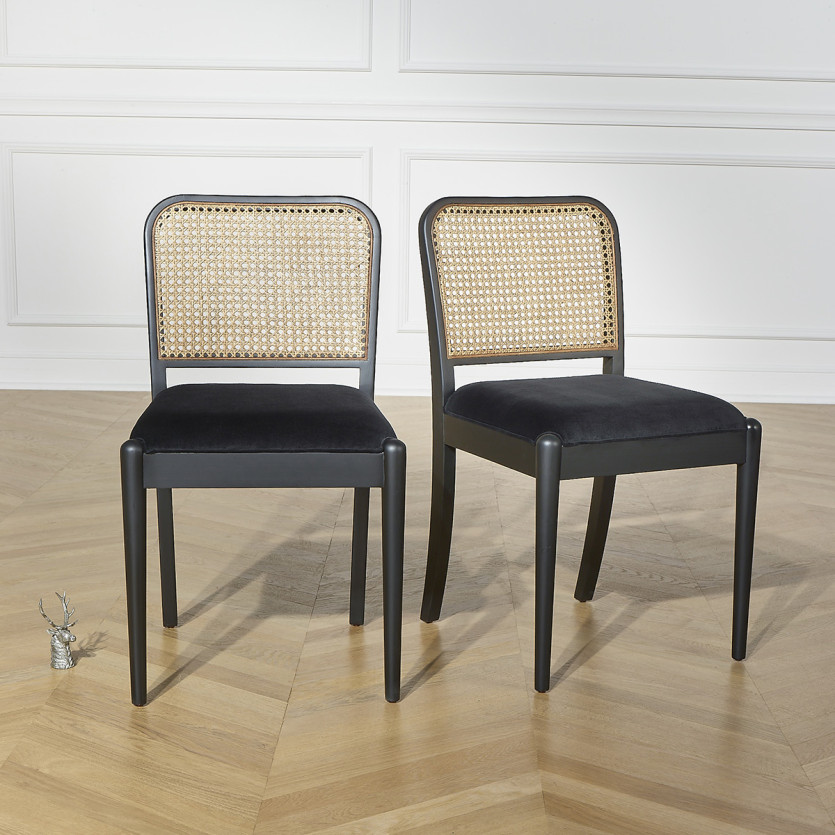 ARTHUR – Lot de 2 chaises style contemporain en bois massif et cannage, bois certifié FSC®